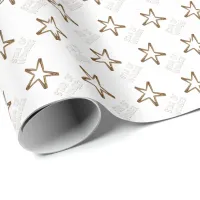 Christmas Star of Wonder Patterned Faux Gold White Wrapping Paper