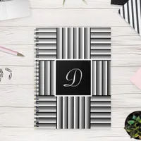 Modern stripes in black, white and gray - Monogram Notebook