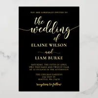 Elegant Calligraphy Luxe Black Gold Wedding  Foil Invitation