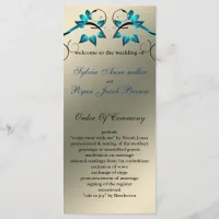 butterfly floral ivory aqua  Wedding program