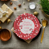 Festive Red and White Candy Canes Christmas Paper Plates