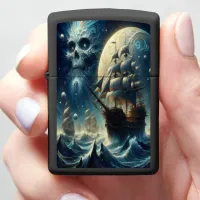 Pirate Ship Skull Moon's Shadow Zippo Lighter