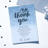 Navy Baby Blue Glitter Ombre Baby Shower Thank You Card