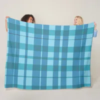 Trendy Modern Coastal Plaid Blue Fleece Blanket