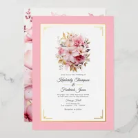 Pink and Gold Floral Wedding Foil Invitation