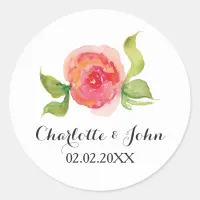 coral pink watercolor floral wedding stickers