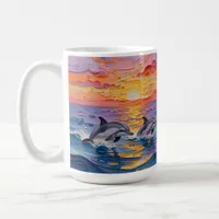 Impasto Dolphins and Ocean Waves   Coffee Mug