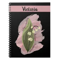 Lily of the Valley Happiness Personalized Black Notebook