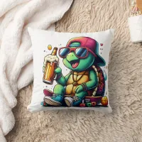 Turtle enjoying a drink at a summer party throw pillow