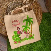 Tropical Flamingos and Flowers Tote Bag