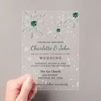 Silver Emerald Green snowflakes Winter Wedding Acrylic Invitations