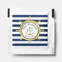 Nautical Gold Ships Wheel Wedding Monogram Favors Hand Sanitizer Packet