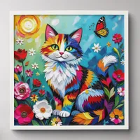 Colorful Cat and Butterfly Peel And Stick Photo Tile