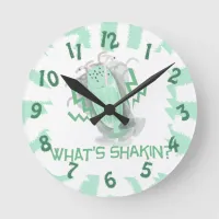 Funny Dancing Milkshake Cartoon Slogan  Round Clock