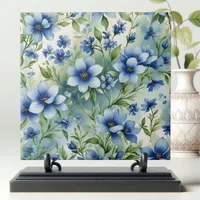 Sophisticated Vintage Serene Blue Flowers Ceramic Tile