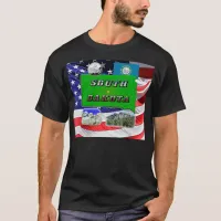 South Dakota Map, Photo Text, Faux Quarter & Flag T-Shirt