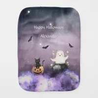 Cute Cat and Ghost Halloween Baby Burp Cloth