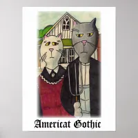 Americat Gothic Cat Cartoon Character Art Poster