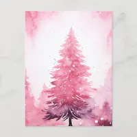 Watercolor Pink Christmas Tree Postcard