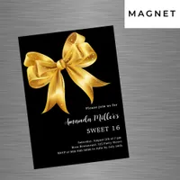 Black gold bow luxury Sweet 16 Magnetic Invitation