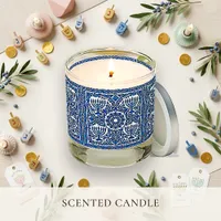 Festive Blue Tile Menorah Glass Scented Candle