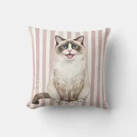 Cute Snowshoe Cat Watercolor Pillow