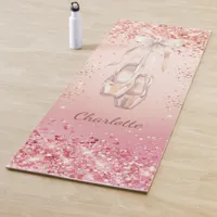 Rose gold pink glitter ballet dance monogram name yoga mat