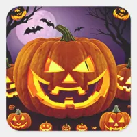 Halloween Jack-o-Lanterns and Bats Square Sticker