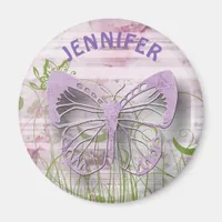 Personalized Purple Floral Butterfly Magnet