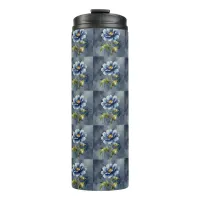 Blue flower watercolour pattern thermal tumbler