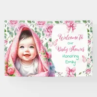 Flowers & Butterflies Pink Baby Shower Welcome Banner
