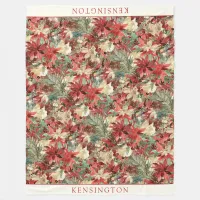 Elegant Holiday Poinsettia Christmas Floral Name Fleece Blanket