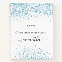 Christmas blue glitter white winter to do lists  notebook