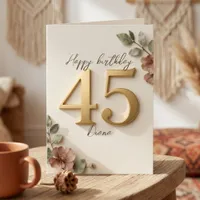 Elegant Blush Botanical Faux Gold 45th Birthday Card