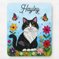 Personalized Cat, Flowers and Butterflies   Mouse Pad