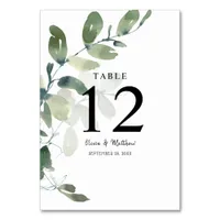 Elegant Eucalyptus Watercolor Wedding Table Number