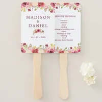 Burgundy Floral Wedding Program Hand Fan