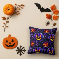 Spooky Purple Gothic Pumpkin Throw Pillow