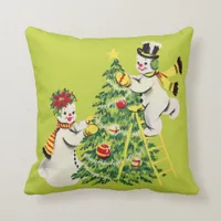 Retro Snow Couple Decorate Christmas Tree Throw Pillow