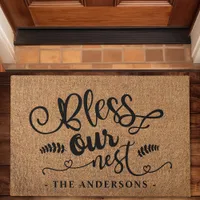 Bless Our Nest Personalized Faux Burlap Doormat