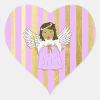 Purple and Gold Christmas Angel Heart Sticker