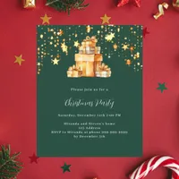 Green gold stars gifts Christmas Party invitation