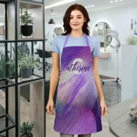 Abstract Glittering Neon Magenta Name & Monogram Apron