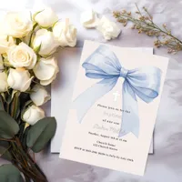 Blue bow cream boy Baptism silver Foil Invitation