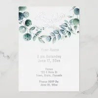 Abstract Botanical Eucalyptus Leaf Foil Invitation