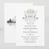 Monogram Crest Lakeside Wedding Rehearsal Dinner Invitation