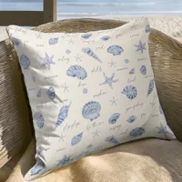 Shells Starfish Sun Fun Text Blue ID918  Throw Pillow