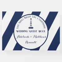 Elegant Nautical Striped Wedding -Navy Blue, White Guest Book