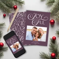 Modern Plum Purple Pattern Joyful Holiday Photo