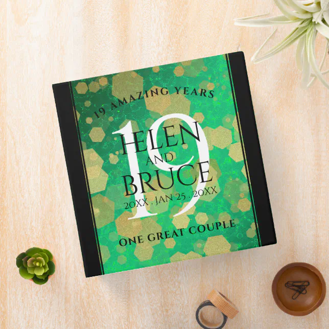 Elegant 19th Jade Wedding Anniversary Celebration 3 Ring Binder